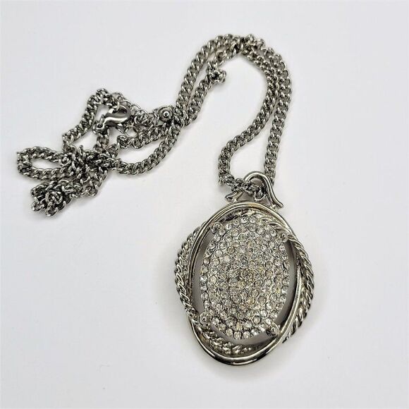 Silver Oval Pendant Necklace - Picture 2 of 11